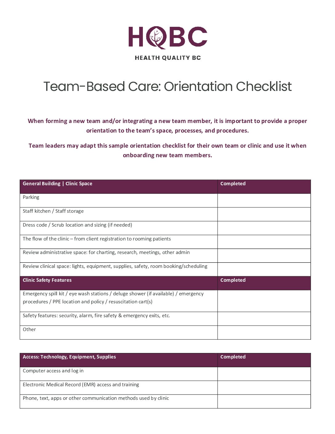 Team Based Care Orientation Instructions